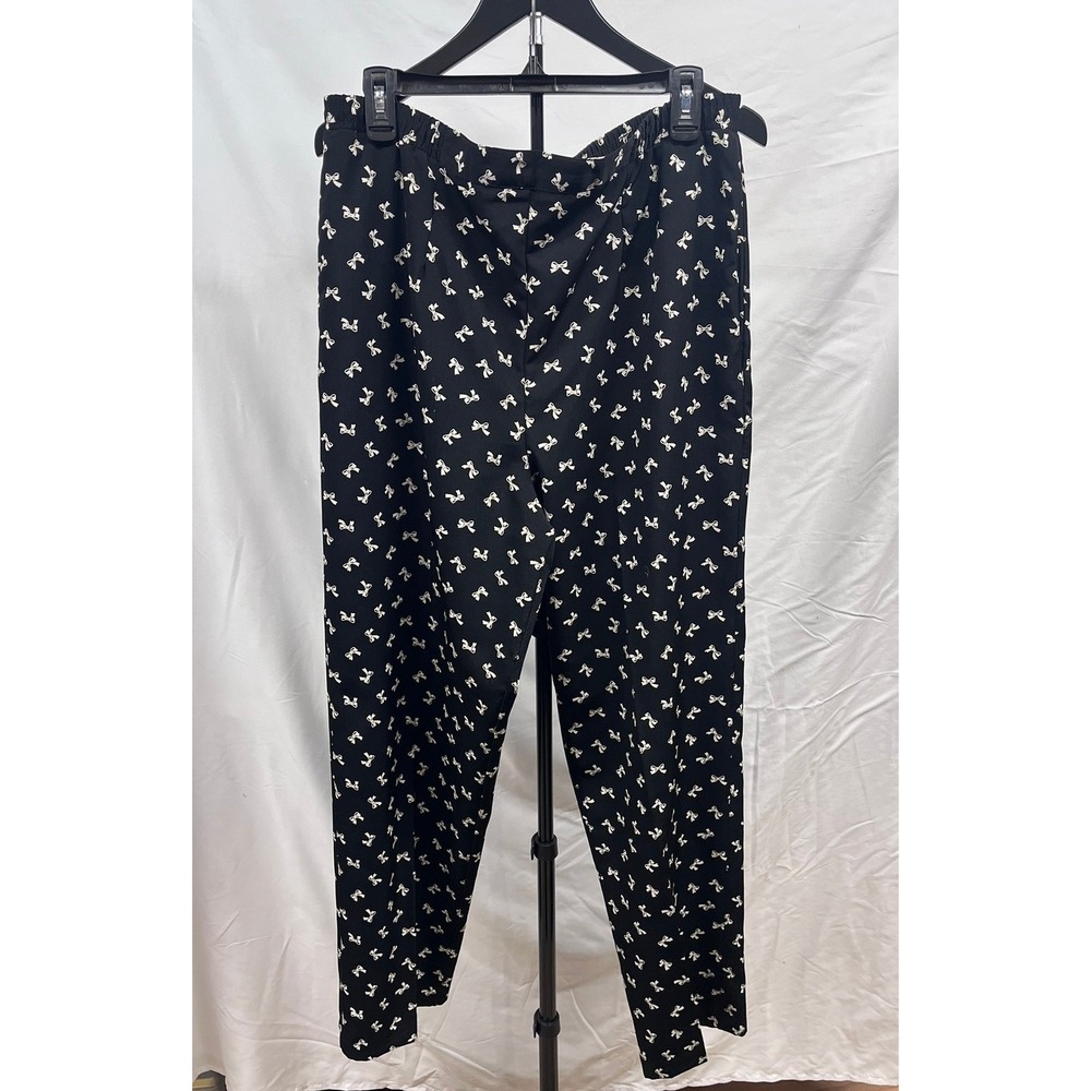Vintage 90's Women's Appleseeds Black Bow Print Straight Leg Pull On Pants Sz 12